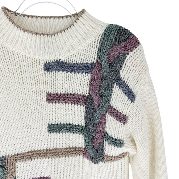 Essex Junction Vintage Sweater Womens M 80s Cottagecore Grandmacore Shoulder Pad - Picture 5 of 14